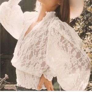 For Love & Lemons Victoria’s Secret Violetta Victorian Lace Puff Sleeve Blouse